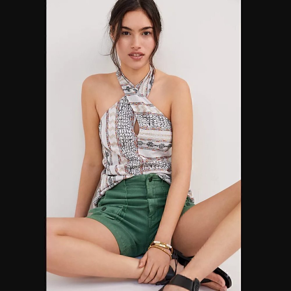 Anthropologie Leanne Jacquard Geometric Halter Tank XS Boho Embroidered Backless